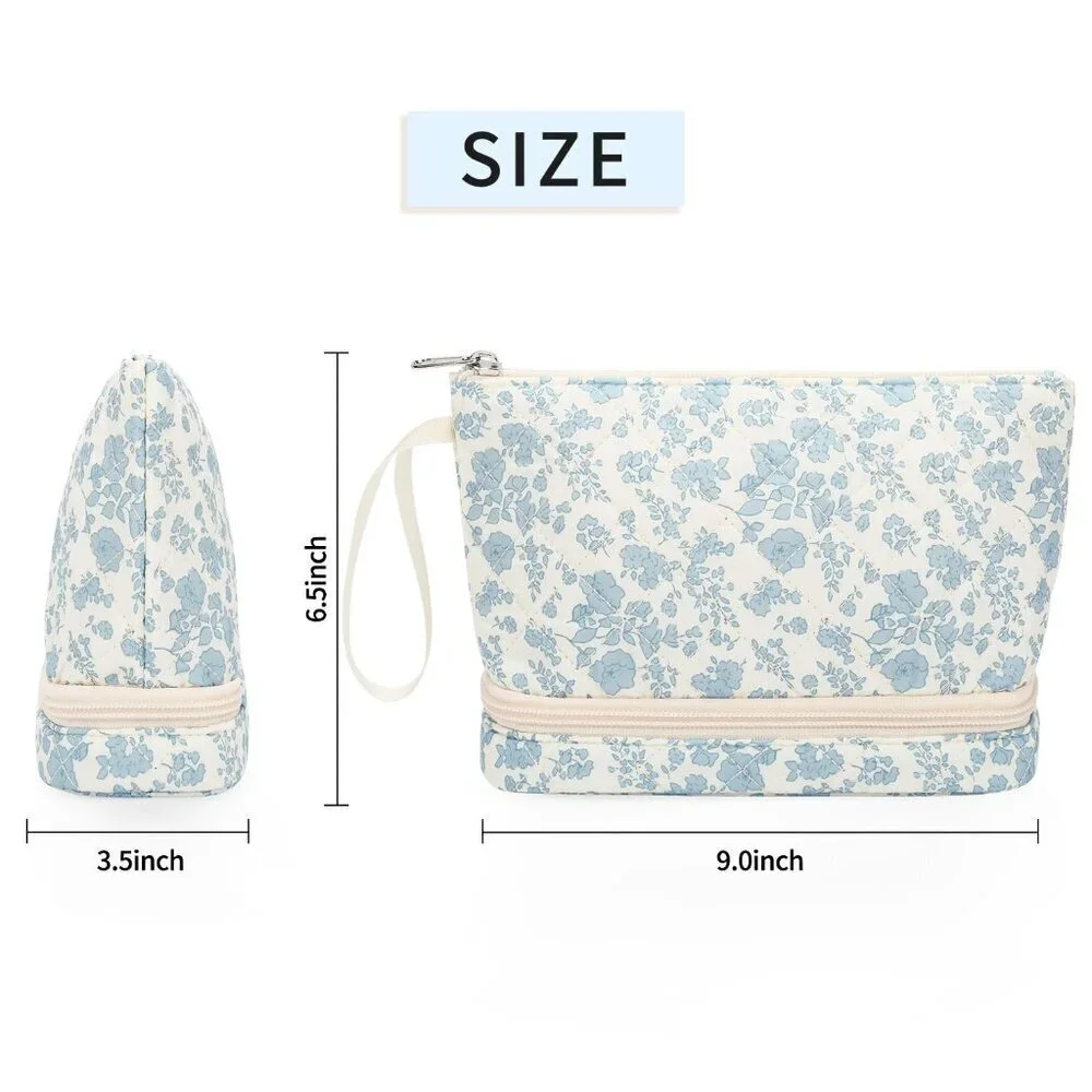 Small , 2 Layers Travel Make up Organizer Bag with Makeup Brush Holder, Portable